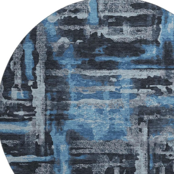 HomeRoots 8' X 10' Black And Blue Abstract Washable Area Rug – Stylish, Durable, UV-Protected for Any Space! 714617