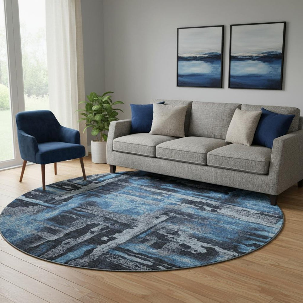 HomeRoots 8' X 10' Black And Blue Abstract Washable Area Rug – Stylish, Durable, UV-Protected for Any Space! 714617