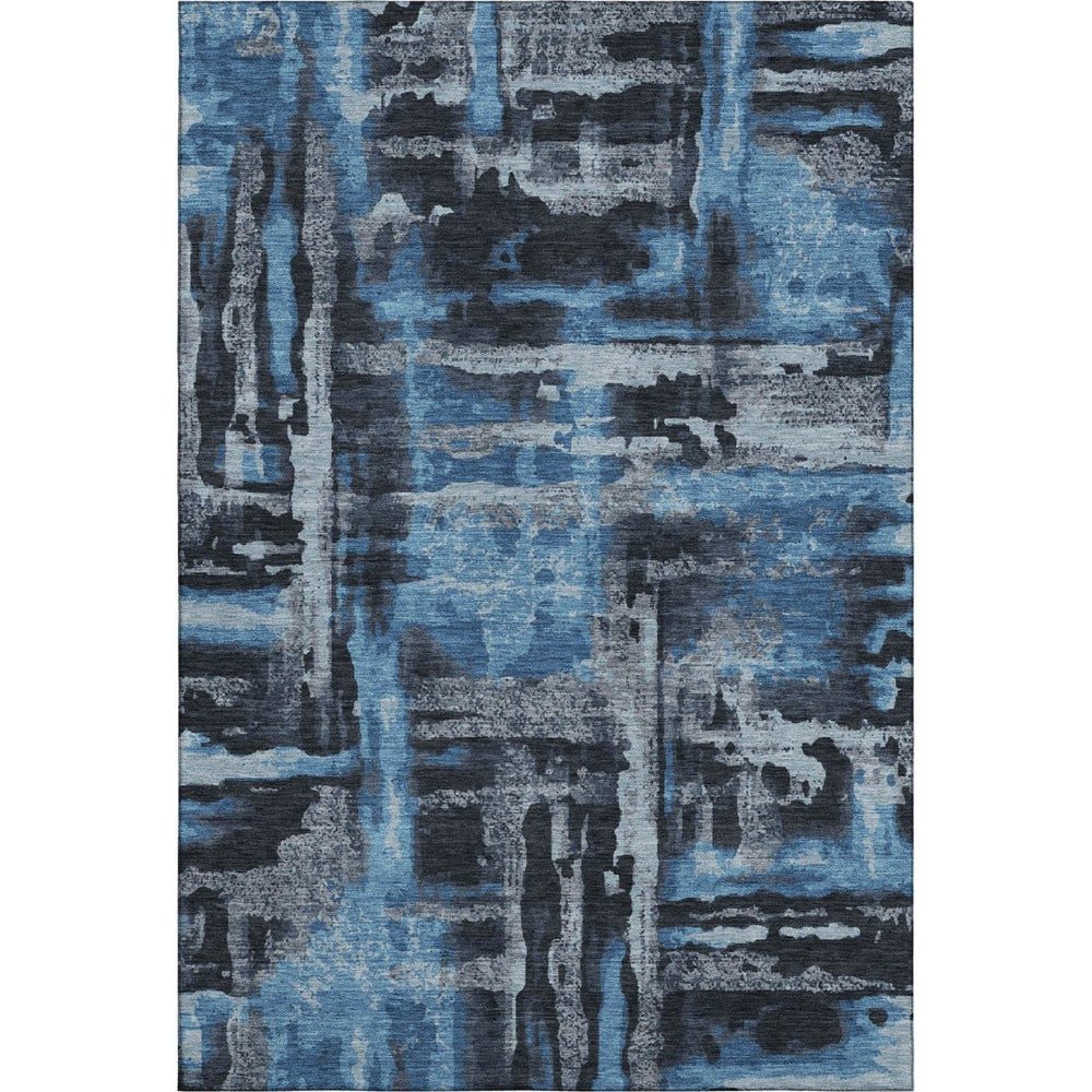 HomeRoots 9' X 12' Stylish Black and Blue Abstract Washable Area Rug with UV Protection for High-Traffic Spaces 714618