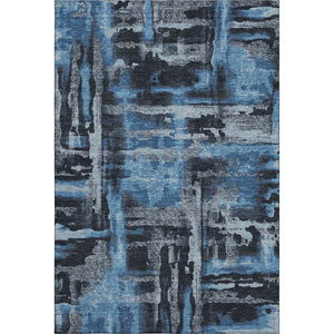 HomeRoots 9' X 12' Stylish Black and Blue Abstract Washable Area Rug with UV Protection for High-Traffic Spaces 714618