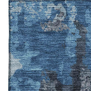 HomeRoots 9' X 12' Stylish Black and Blue Abstract Washable Area Rug with UV Protection for High-Traffic Spaces 714618