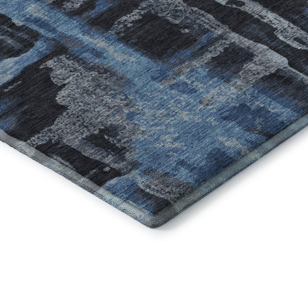HomeRoots 9' X 12' Stylish Black and Blue Abstract Washable Area Rug with UV Protection for High-Traffic Spaces 714618
