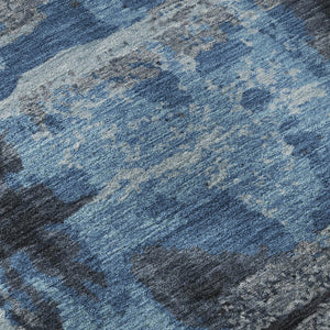 HomeRoots 9' X 12' Stylish Black and Blue Abstract Washable Area Rug with UV Protection for High-Traffic Spaces 714618