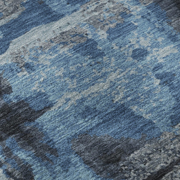 HomeRoots 9' X 12' Stylish Black and Blue Abstract Washable Area Rug with UV Protection for High-Traffic Spaces 714618
