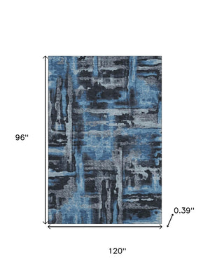 HomeRoots 9' X 12' Stylish Black and Blue Abstract Washable Area Rug with UV Protection for High-Traffic Spaces 714618