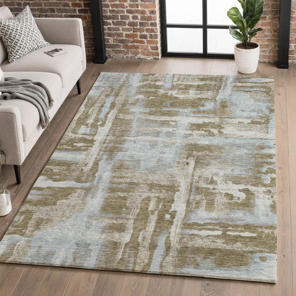 HomeRoots 5' X 8' Brown and Beige Abstract Washable Area Rug with UV Protection for Modern Homes & Families 714621