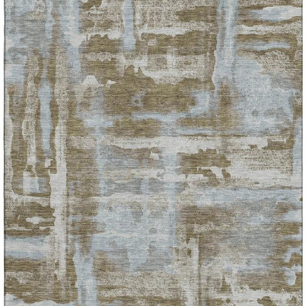 HomeRoots 5' X 8' Brown and Beige Abstract Washable Area Rug with UV Protection for Modern Homes & Families 714621