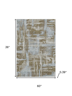 HomeRoots 5' X 8' Brown and Beige Abstract Washable Area Rug with UV Protection for Modern Homes & Families 714621