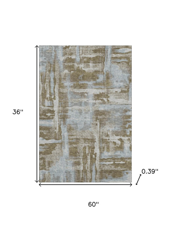 HomeRoots 5' X 8' Brown and Beige Abstract Washable Area Rug with UV Protection for Modern Homes & Families 714621