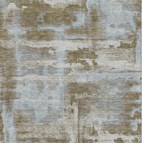 HomeRoots 8' Contemporary Brown and Beige Abstract Round Rug - Washable, UV Protected, Non-Slip Backing! 714622