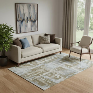 HomeRoots 8' Contemporary Brown and Beige Abstract Round Rug - Washable, UV Protected, Non-Slip Backing! 714622