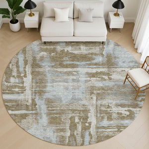 HomeRoots 8' X 10' Brown And Beige Abstract Washable Area Rug - Durable, UV-Protected, Pet-Friendly Design! 714623