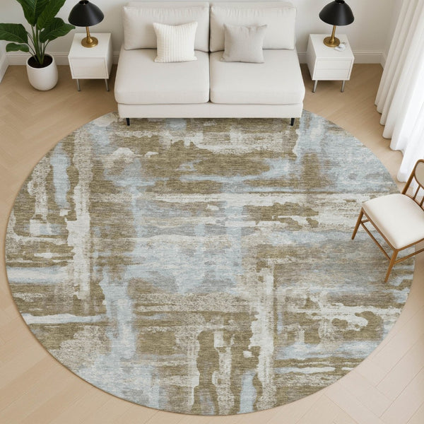 HomeRoots 8' X 10' Brown And Beige Abstract Washable Area Rug - Durable, UV-Protected, Pet-Friendly Design! 714623