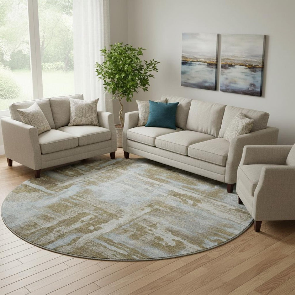 HomeRoots 8' X 10' Brown And Beige Abstract Washable Area Rug - Durable, UV-Protected, Pet-Friendly Design! 714623