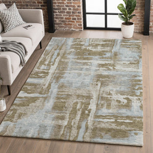 HomeRoots 9' X 12' Brown & Beige Abstract Area Rug - Washable, UV-Protected, Durable, Stylish for Homes 714624