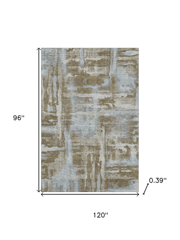 HomeRoots 9' X 12' Brown & Beige Abstract Area Rug - Washable, UV-Protected, Durable, Stylish for Homes 714624