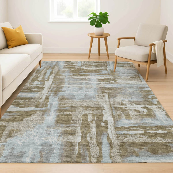 HomeRoots 9' X 12' Brown & Beige Abstract Area Rug - Washable, UV-Protected, Durable, Stylish for Homes 714624