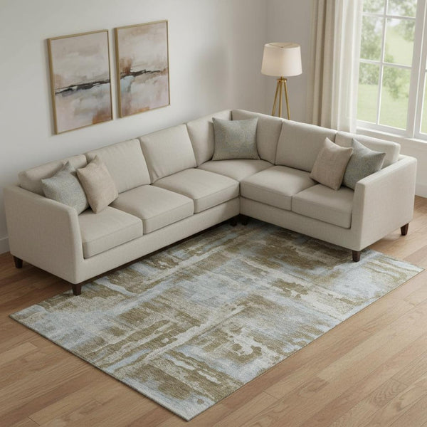 HomeRoots 9' X 12' Brown & Beige Abstract Area Rug - Washable, UV-Protected, Durable, Stylish for Homes 714624