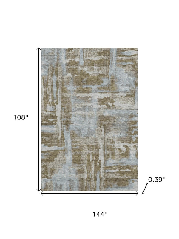 HomeRoots 10' X 14' Brown and Beige Abstract Area Rug - Washable, UV Protected, Stain-Resistant, Modern Style 714625