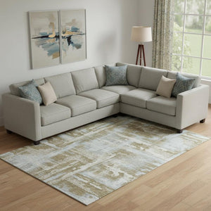 HomeRoots 10' X 14' Brown and Beige Abstract Area Rug - Washable, UV Protected, Stain-Resistant, Modern Style 714625