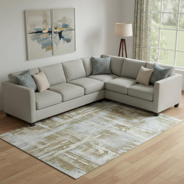 HomeRoots 10' X 14' Brown and Beige Abstract Area Rug - Washable, UV Protected, Stain-Resistant, Modern Style 714625