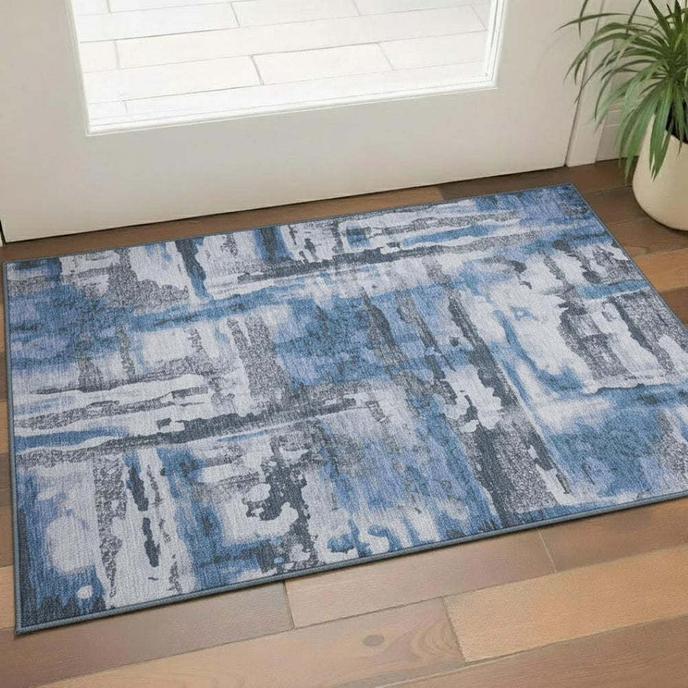 HomeRoots 5' X 8' Stylish Blue and Gray Abstract Washable Area Rug with UV Protection – Pet-Friendly Design! 714627