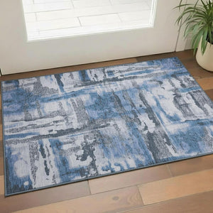 HomeRoots 5' X 8' Stylish Blue and Gray Abstract Washable Area Rug with UV Protection – Pet-Friendly Design! 714627