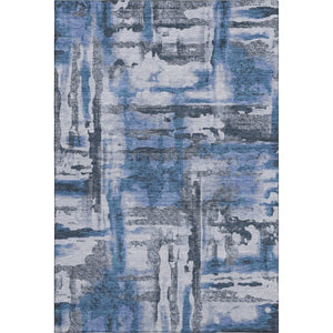 HomeRoots 8' Modern Abstract Round Rug in Blue & Gray – Washable, UV-Protected, Stain-Resistant, Non-Slip! 714628