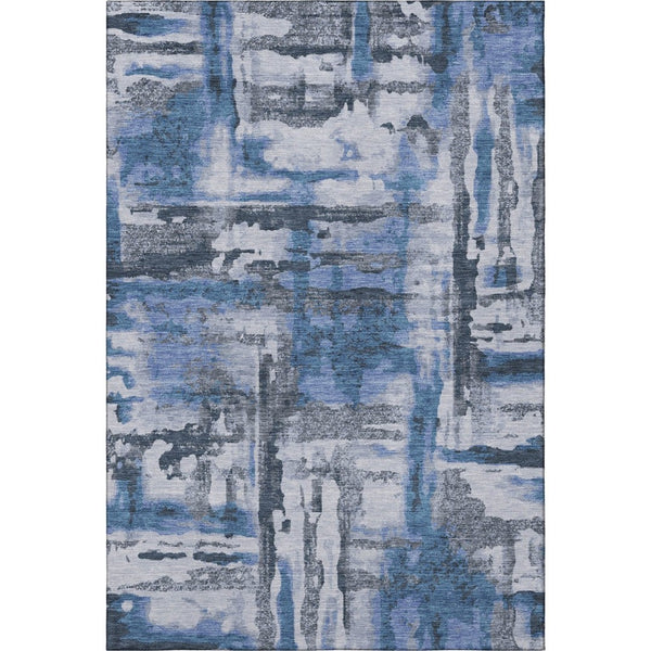 HomeRoots 8' Modern Abstract Round Rug in Blue & Gray – Washable, UV-Protected, Stain-Resistant, Non-Slip! 714628