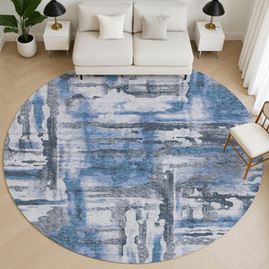 HomeRoots 8' X 10' Blue And Gray Abstract Area Rug - Washable, UV Protected, and Perfect for High-Traffic Spaces 714629