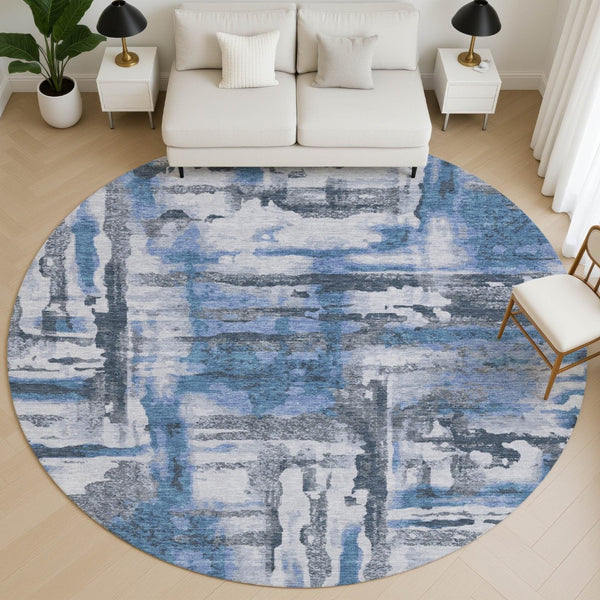 HomeRoots 8' X 10' Blue And Gray Abstract Area Rug - Washable, UV Protected, and Perfect for High-Traffic Spaces 714629