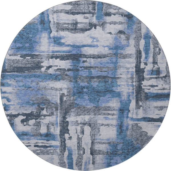 HomeRoots 8' X 10' Blue And Gray Abstract Area Rug - Washable, UV Protected, and Perfect for High-Traffic Spaces 714629