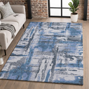 HomeRoots 9' X 12' Blue And Gray Abstract Area Rug - Stylish, Washable, UV Protected for Modern Homes 714630