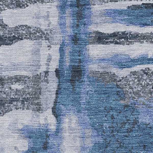 HomeRoots 9' X 12' Blue And Gray Abstract Area Rug - Stylish, Washable, UV Protected for Modern Homes 714630