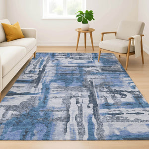 HomeRoots 9' X 12' Blue And Gray Abstract Area Rug - Stylish, Washable, UV Protected for Modern Homes 714630