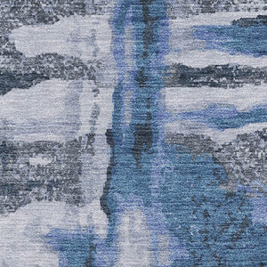 HomeRoots 10' Blue and Gray Abstract Washable Area Rug - Durable, UV Protected, Perfect for High-Traffic Spaces! 714631