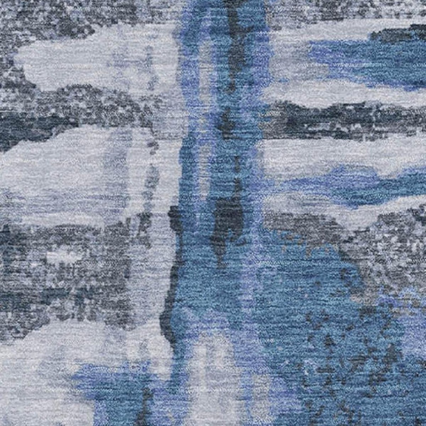 HomeRoots 10' Blue and Gray Abstract Washable Area Rug - Durable, UV Protected, Perfect for High-Traffic Spaces! 714631