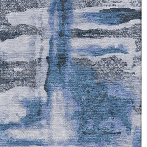 HomeRoots 10' Blue and Gray Abstract Washable Area Rug - Durable, UV Protected, Perfect for High-Traffic Spaces! 714631