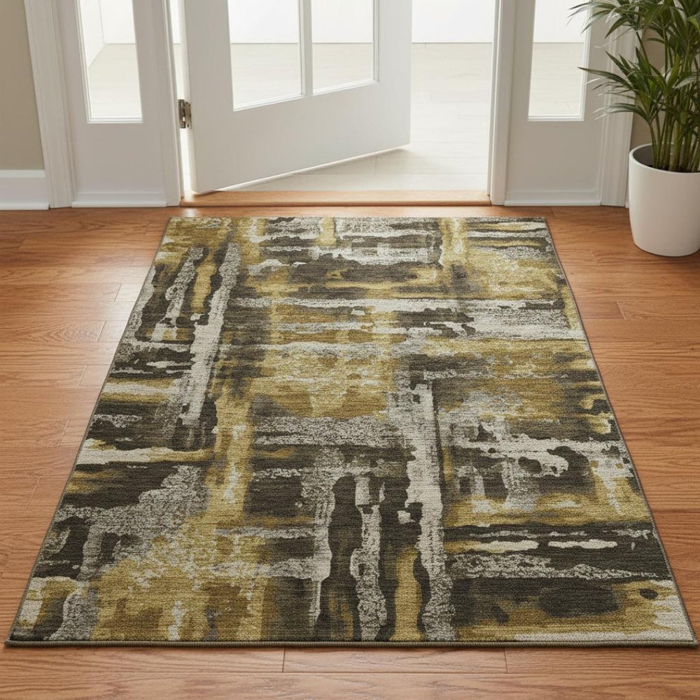 HomeRoots 5' X 8' Stylish Coffee and Gray Washable Area Rug with UV Protection for Modern Homes & Families 714633
