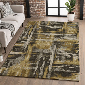 HomeRoots 8' Coffee and Gray Abstract Round Rug - Stylish, Washable, UV-Protected, Non-Slip, Ideal for Homes 714634