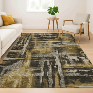 HomeRoots 8' Coffee and Gray Abstract Round Rug - Stylish, Washable, UV-Protected, Non-Slip, Ideal for Homes 714634