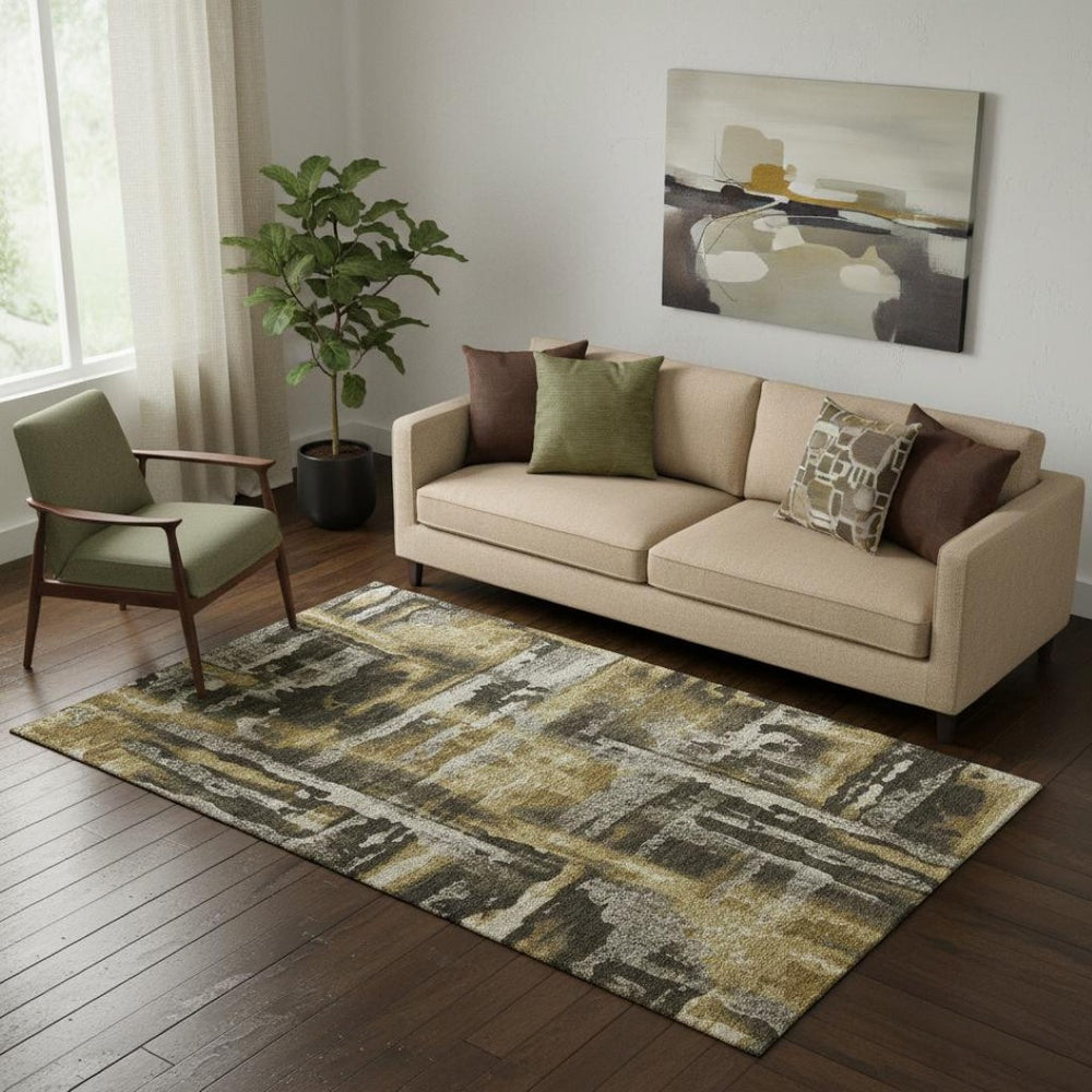 HomeRoots 8' Coffee and Gray Abstract Round Rug - Stylish, Washable, UV-Protected, Non-Slip, Ideal for Homes 714634