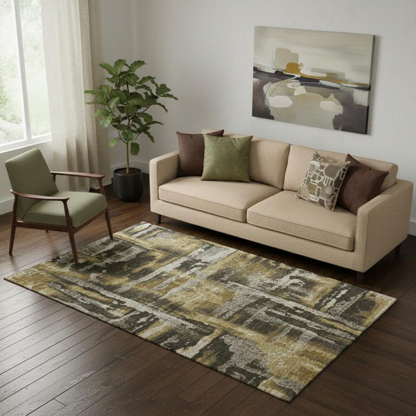 HomeRoots 8' Coffee and Gray Abstract Round Rug - Stylish, Washable, UV-Protected, Non-Slip, Ideal for Homes 714634