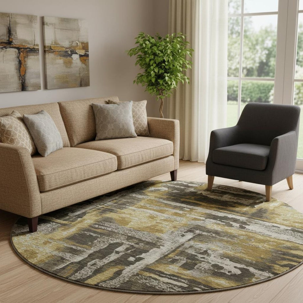 HomeRoots 8' X 10' Coffee & Gray Abstract Washable Area Rug - Durable, Stylish, UV-Protected for Everyday Use 714635