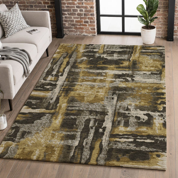 HomeRoots 9' X 12' Coffee and Gray Abstract Area Rug - Washable, UV-Protected, Durable for Busy Homes & Style 714636