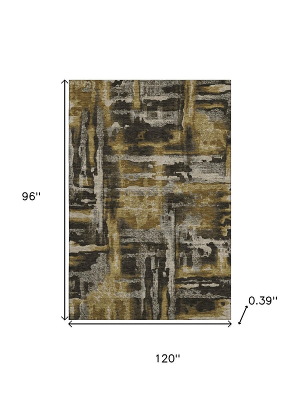 HomeRoots 9' X 12' Coffee and Gray Abstract Area Rug - Washable, UV-Protected, Durable for Busy Homes & Style 714636