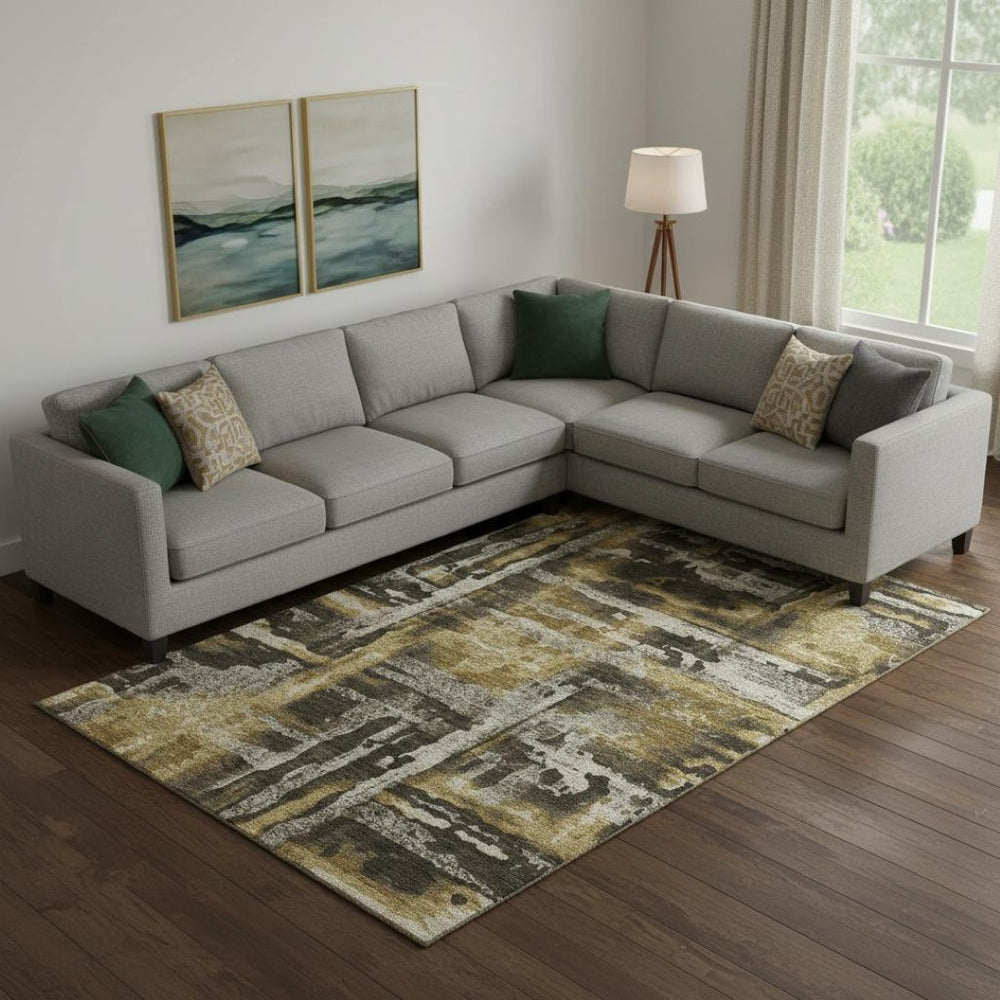 HomeRoots 9' X 12' Coffee and Gray Abstract Area Rug - Washable, UV-Protected, Durable for Busy Homes & Style 714636