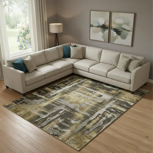 HomeRoots 10' X 14' Washable Coffee and Gray Abstract Area Rug with UV Protection for Stylish Living Spaces 714637