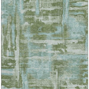 HomeRoots 5' X 8' Fern Green & Sky Blue Abstract Area Rug - Washable, UV Protected, Non-Slip & Kid-Friendly 714639