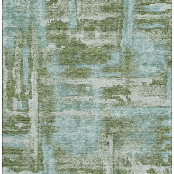 HomeRoots 5' X 8' Fern Green & Sky Blue Abstract Area Rug - Washable, UV Protected, Non-Slip & Kid-Friendly 714639